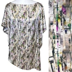 Silk Watercolor Print Asymmetric Blouse Top PORTS 1961 Lagenlook Office Size 4